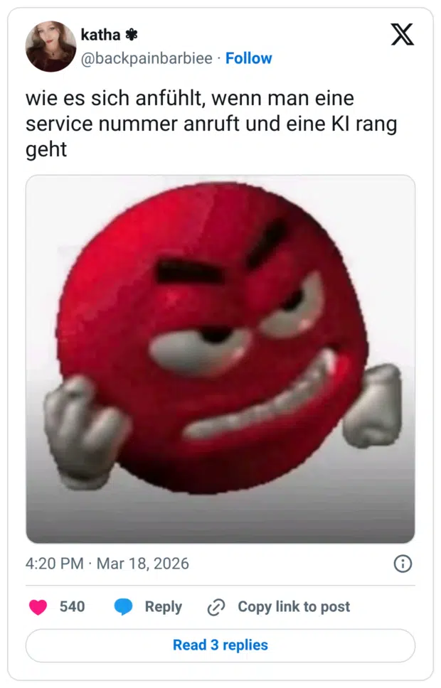 wie es sich anfühlt, wenn man eine service nummer anruft und eine KI rang geht