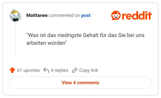 "Was ist das niedrigste Gehalt für das Sie bei uns arbeiten würden"