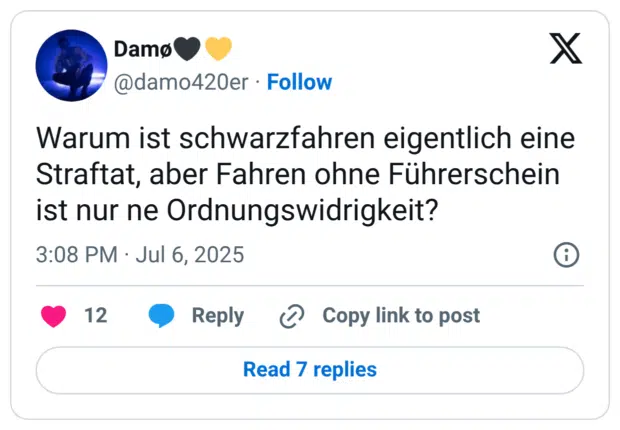 Warum ist schwarzfahren eigentlich eine Straftat, aber Fahren ohne Führerschein ist nur ne Ordnungswidrigkeit?