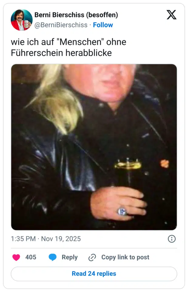 wie ich auf "Menschen" ohne Führerschein herabblicke