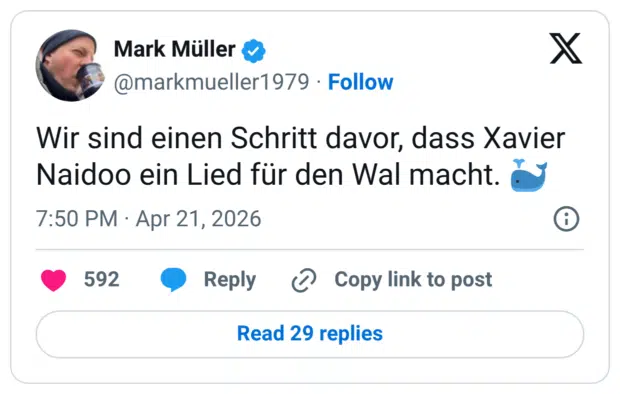 Wir sind einen Schritt davor, dass Xavier Naidoo ein Lied für den Wal macht.