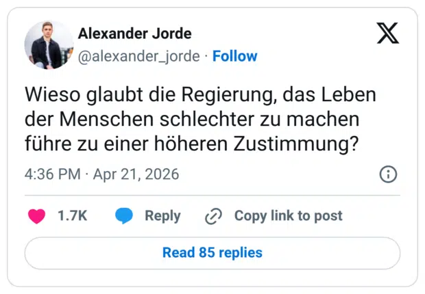 Wieso glaubt die Regierung, das Leben der Menschen schlechter zu machen führe zu einer höheren Zustimmung?