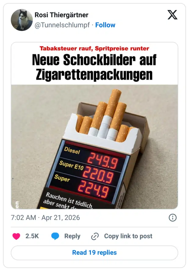 Spritpreise runter Neue Schockbilder auf Zigarettenpackungen