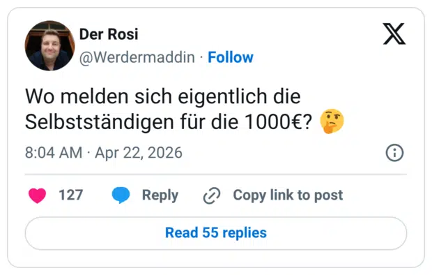 Wo melden sich eigentlich die Selbstständigen für die 1000€?