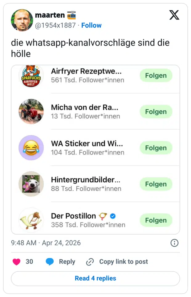 die whatsapp-kanalvorschläge sind die hölle