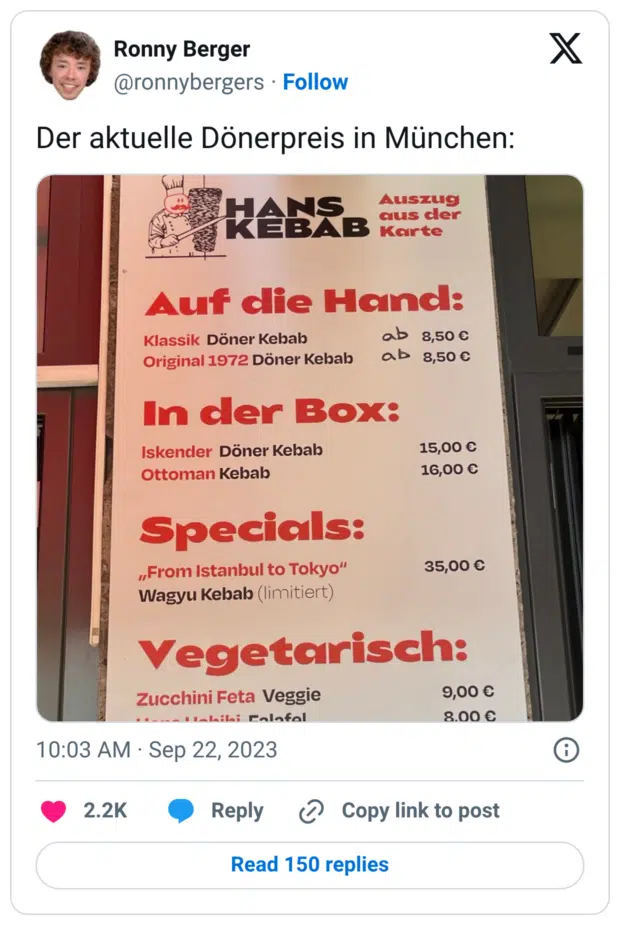 Der aktuelle Dönerpreis in München: