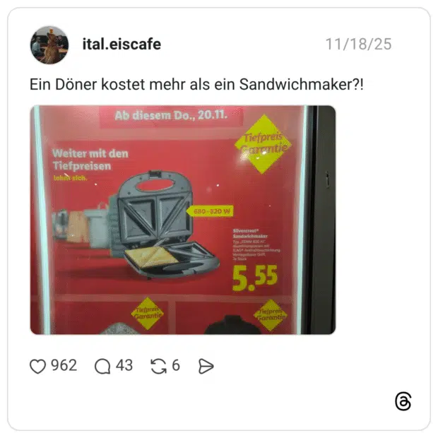 Ein Döner kostet mehr als ein Sandwichmaker?!
