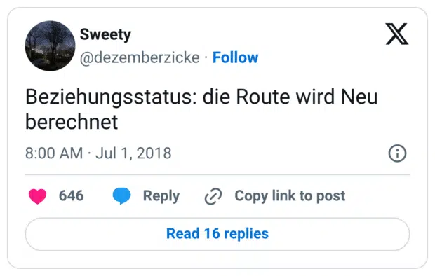 Beziehungsstatus: die Route wird Neu berechnet