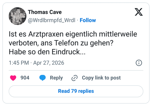 Ist es Arztpraxen eigentlich mittlerweile verboten, ans Telefon zu gehen? Habe so den Eindruck...