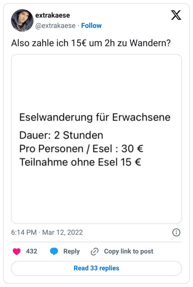 Also zahle ich 15€ um 2h zu Wandern?