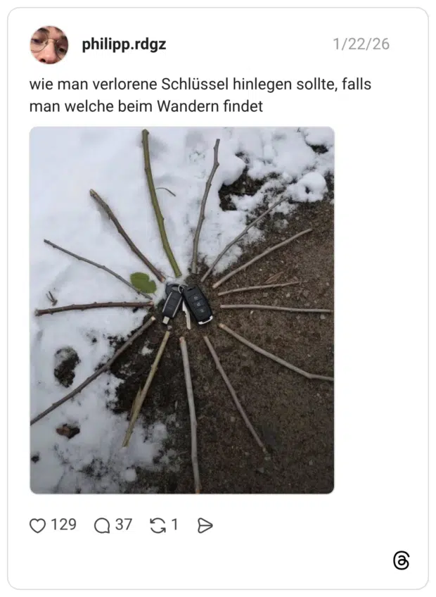 wie man verlorene Schlüssel hinlegen sollte, falls man welche beim Wandern findet