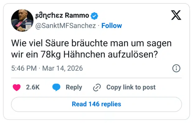 Wie viel Säure bräuchte man um sagen wir ein 78kg Hähnchen aufzulösen?