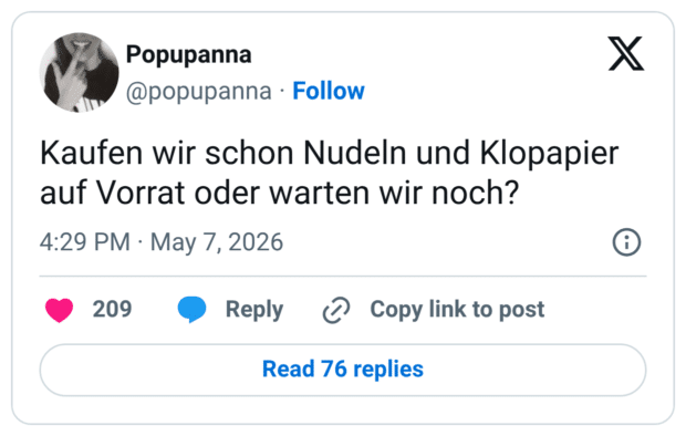 Kaufen wir schon Nudeln und Klopapier auf Vorrat oder warten wir noch?