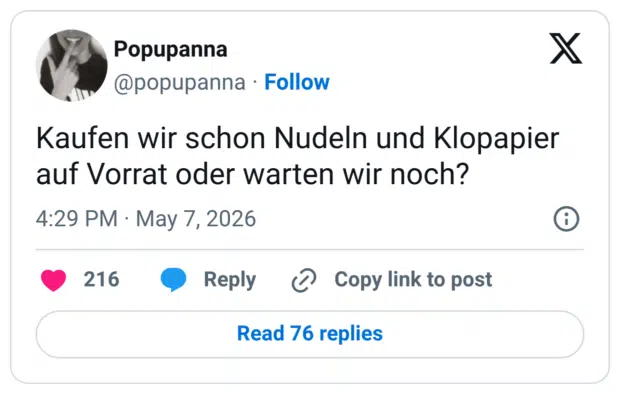 Kaufen wir schon Nudeln und Klopapier auf Vorrat oder warten wir noch?