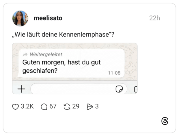 „Wie läuft deine Kennenlernphase"? Weitergeleitet Guten morgen, hast du gut geschlafen?