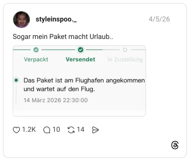 Sogar mein Paket macht Urlaub..