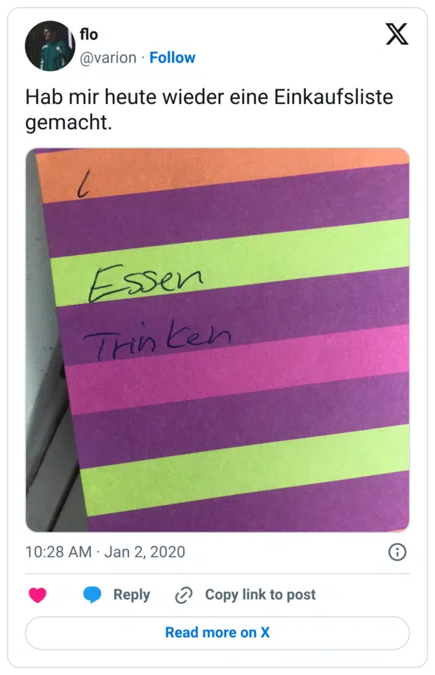 Hab mir heute wieder eine Einkaufsliste gemacht.