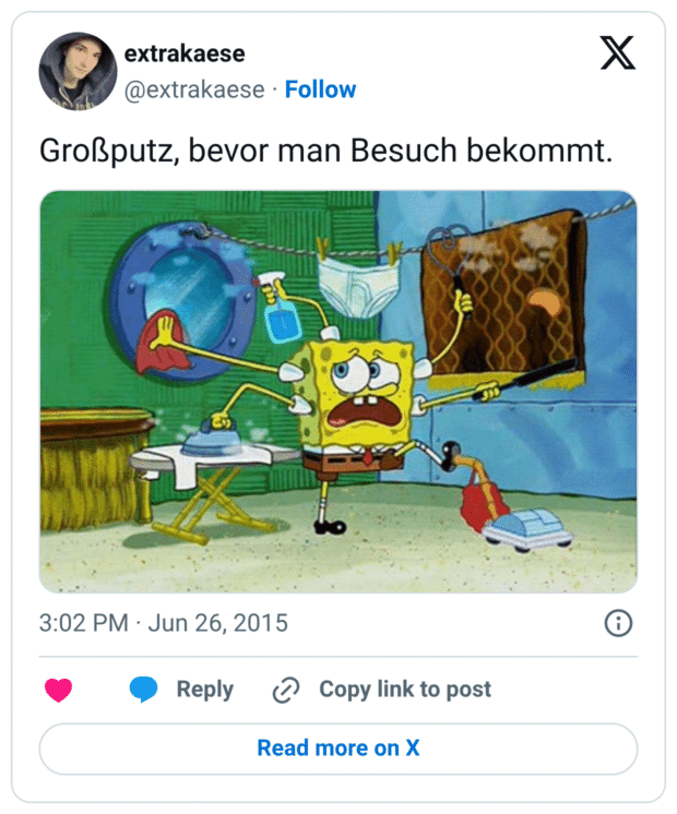 Großputz, bevor man Besuch bekommt.
