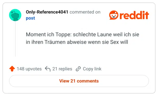Moment ich Toppe: schlechte Laune weil ich sie in ihren Träumen abweise wenn sie Sex will
