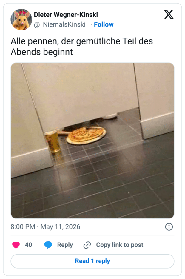 Alle pennen, der gemütliche Teil des Abends beginnt
