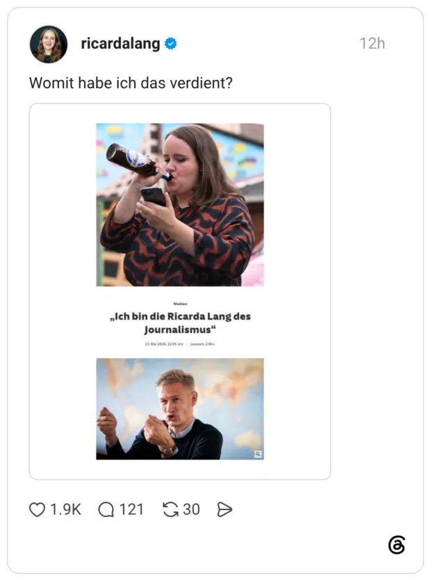 Womit habe ich das verdient? Medieni „Ich bin die Ricarda Lang des Journalismus"