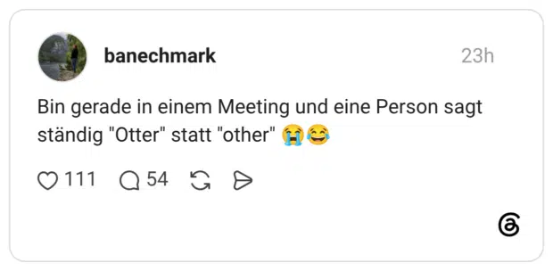Bin gerade in einem Meeting und eine Person sagt ständig "Otter" statt "other"