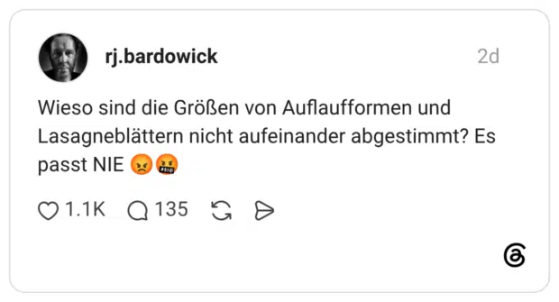 Wieso sind die Größen von Auflaufformen und Lasagneblättern nicht aufeinander abgestimmt? Es passt NIE 😡🤬