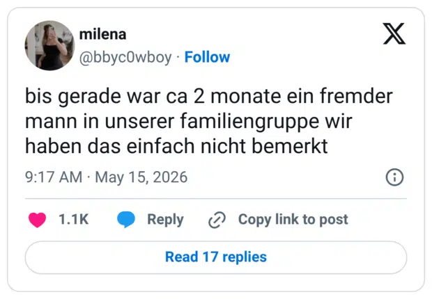 bis gerade war ca 2 monate ein fremder mann in unserer familiengruppe wir haben das einfach nicht bemerkt