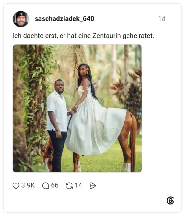 Ich dachte erst, er hat eine Zentaurin geheiratet.