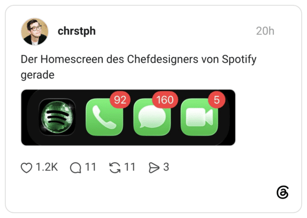 Der Homescreen des Chefdesigners von Spotify gerade