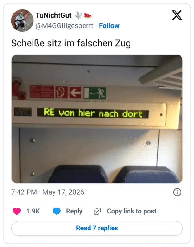 Scheiße sitz im falschen Zug