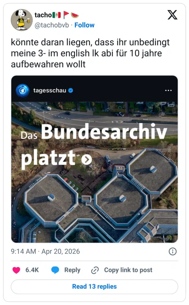 könnte daran liegen, dass ihr unbedingt meine 3- im english lk abi für 10 jahre aufbewahren wollt