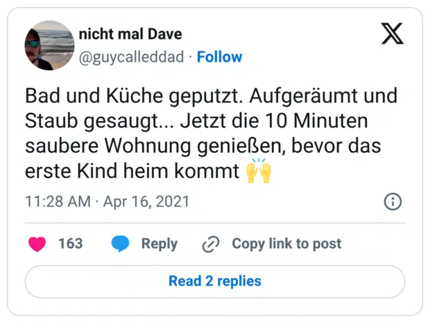 Bad und Küche geputzt. Aufgeräumt und Staub gesaugt... Jetzt die 10 Minuten saubere Wohnung genießen, bevor das erste Kind heim kommt 🙌