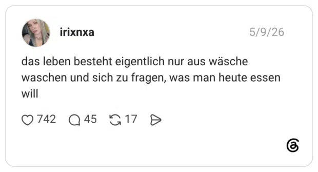 das leben besteht eigentlich nur aus wäsche waschen und sich zu fragen, was man heute essen will