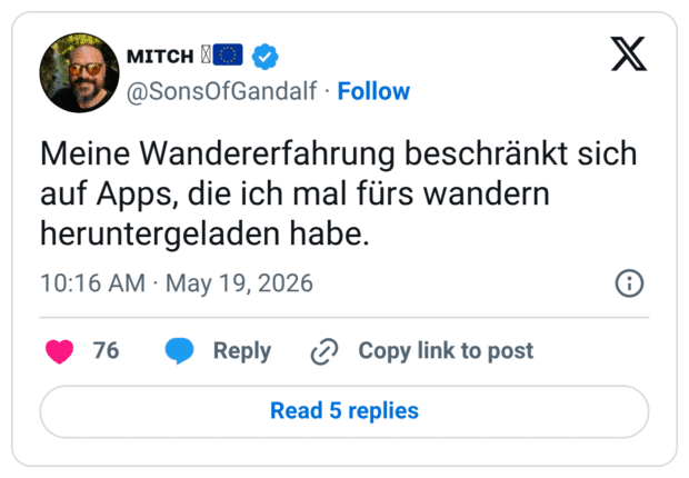 Meine Wandererfahrung beschränkt sich auf Apps, die ich mal fürs wandern heruntergeladen habe.