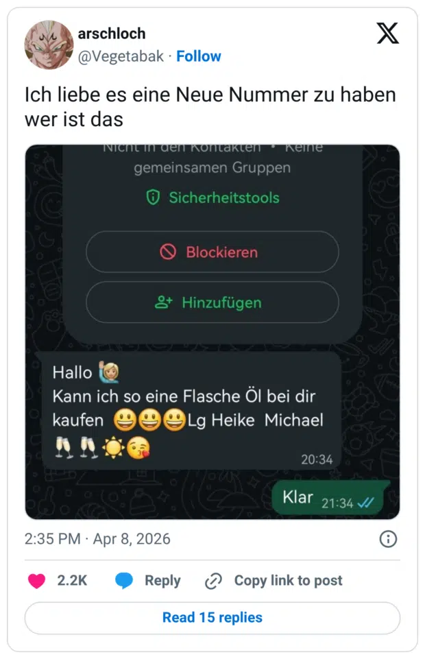 Ich liebe es eine Neue Nummer zu haben wer ist das