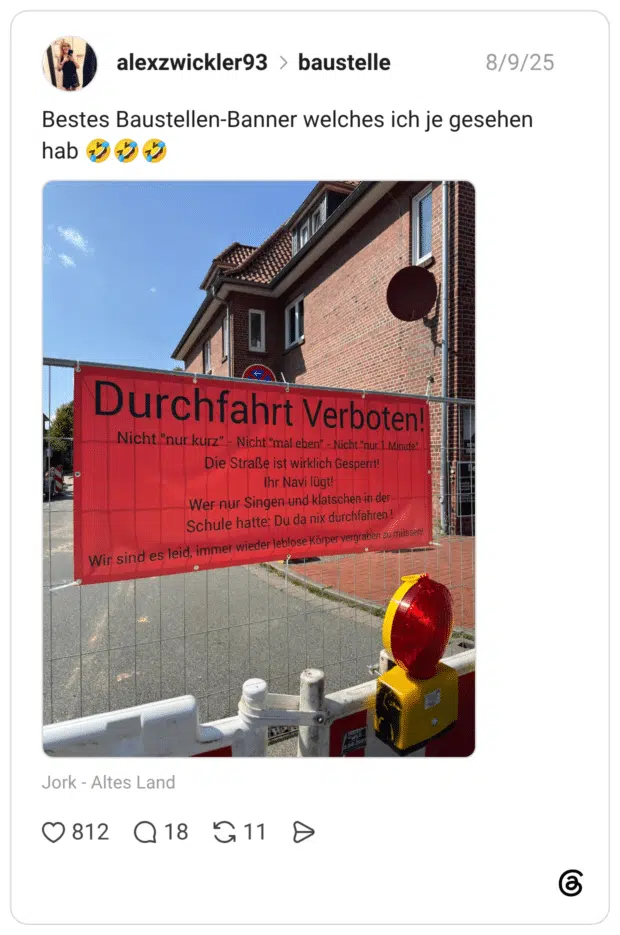 Bestes Baustellen-Banner welches ich je gesehen hab