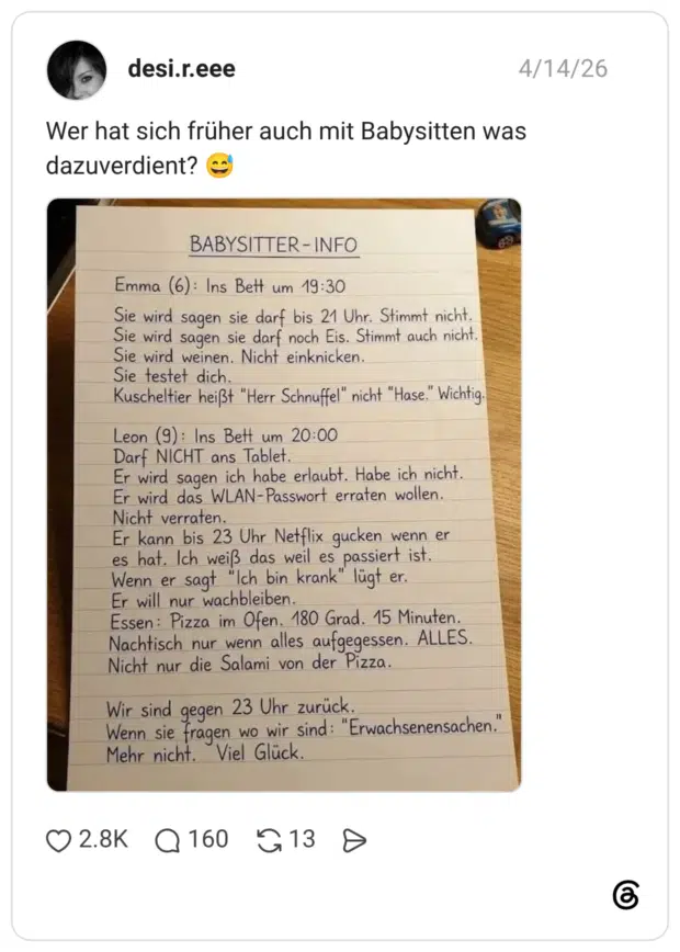 Wer hat sich früher auch mit Babysitten was dazuverdient? 😅