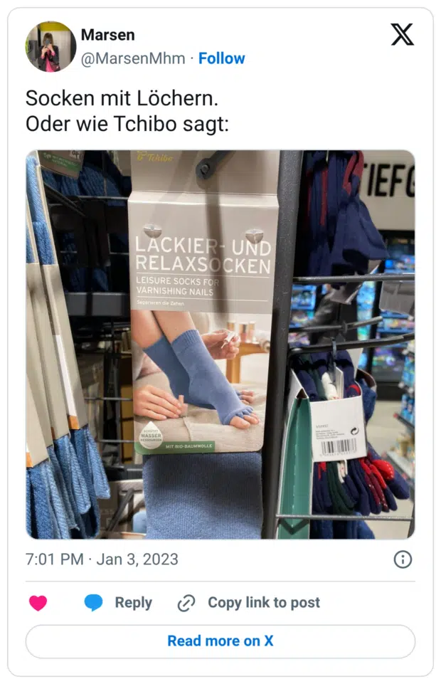 Socken mit Löchern. Oder wie Tchibo sagt: