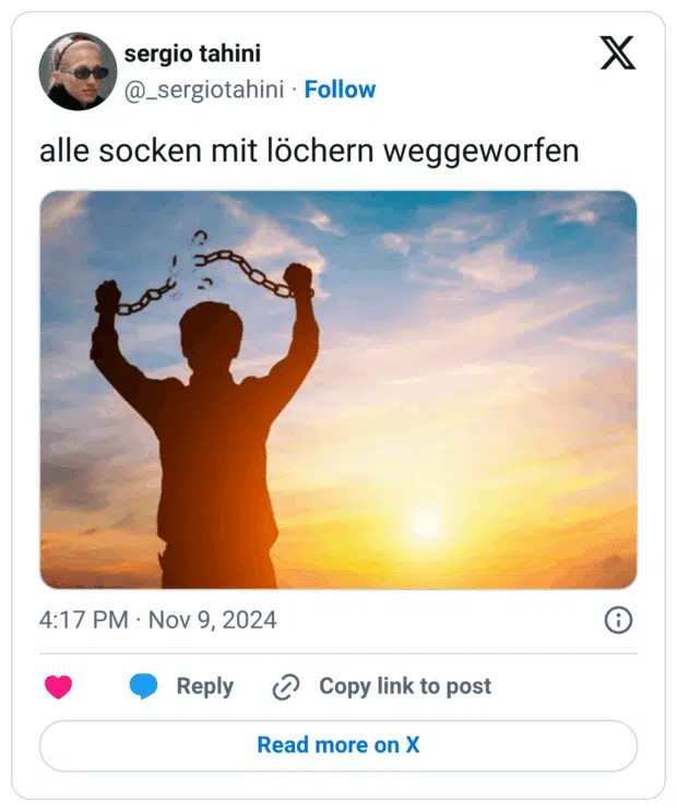 alle socken mit löchern weggeworfen