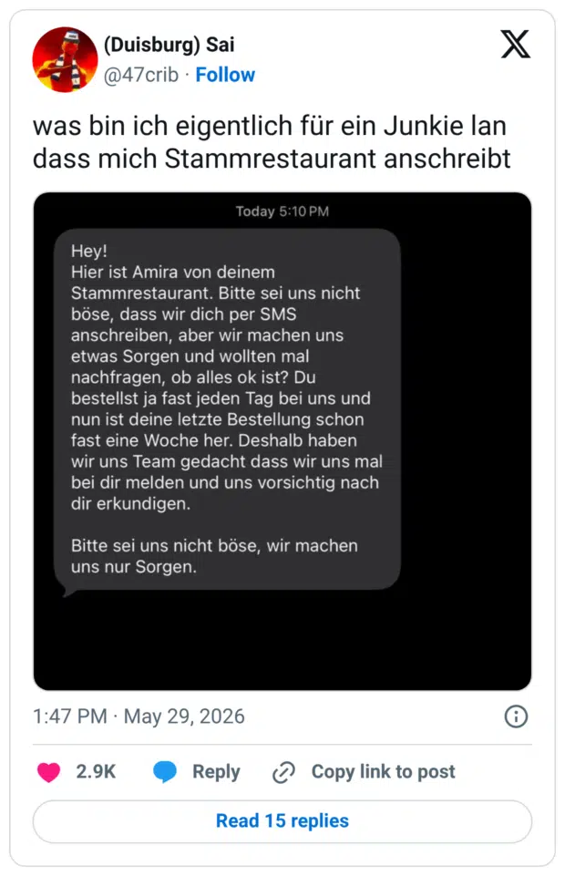 was bin ich eigentlich für ein Junkie lan dass mich Stammrestaurant anschreibt