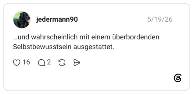 …und wahrscheinlich mit einem überbordenden Selbstbewusstsein ausgestattet.
