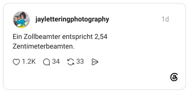 Ein Zollbeamter entspricht 2,54 Zentimeterbeamten.