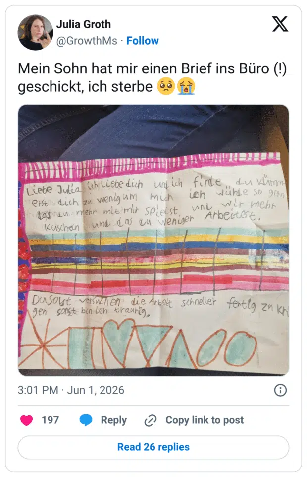 Mein Sohn hat mir einen Brief ins Büro (!) geschickt, ich sterbe 🥺😭