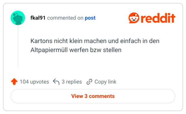 Kartons nicht klein machen und einfach in den Altpapiermüll werfen bzw stellen