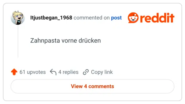 Zahnpasta vorne drücken