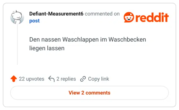 Den nassen Waschlappen im Waschbecken liegen lassen