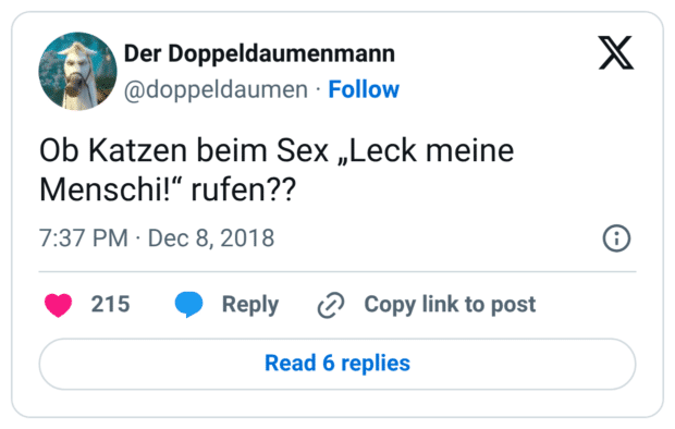 Ob Katzen beim Sex „Leck meine Menschi!“ rufen??
