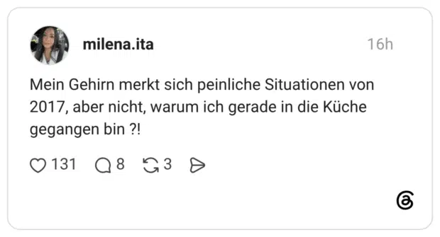 Mein Gehirn merkt sich peinliche Situationen von 2017, aber nicht, warum ich gerade in die Küche gegangen bin ?!
