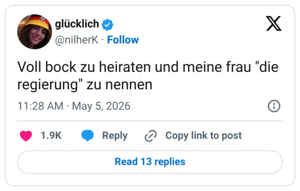 Voll bock zu heiraten und meine frau "die regierung" zu nennen